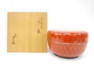 塗師　岡本陽斎造　朱塗　網目蒔絵　喰籠